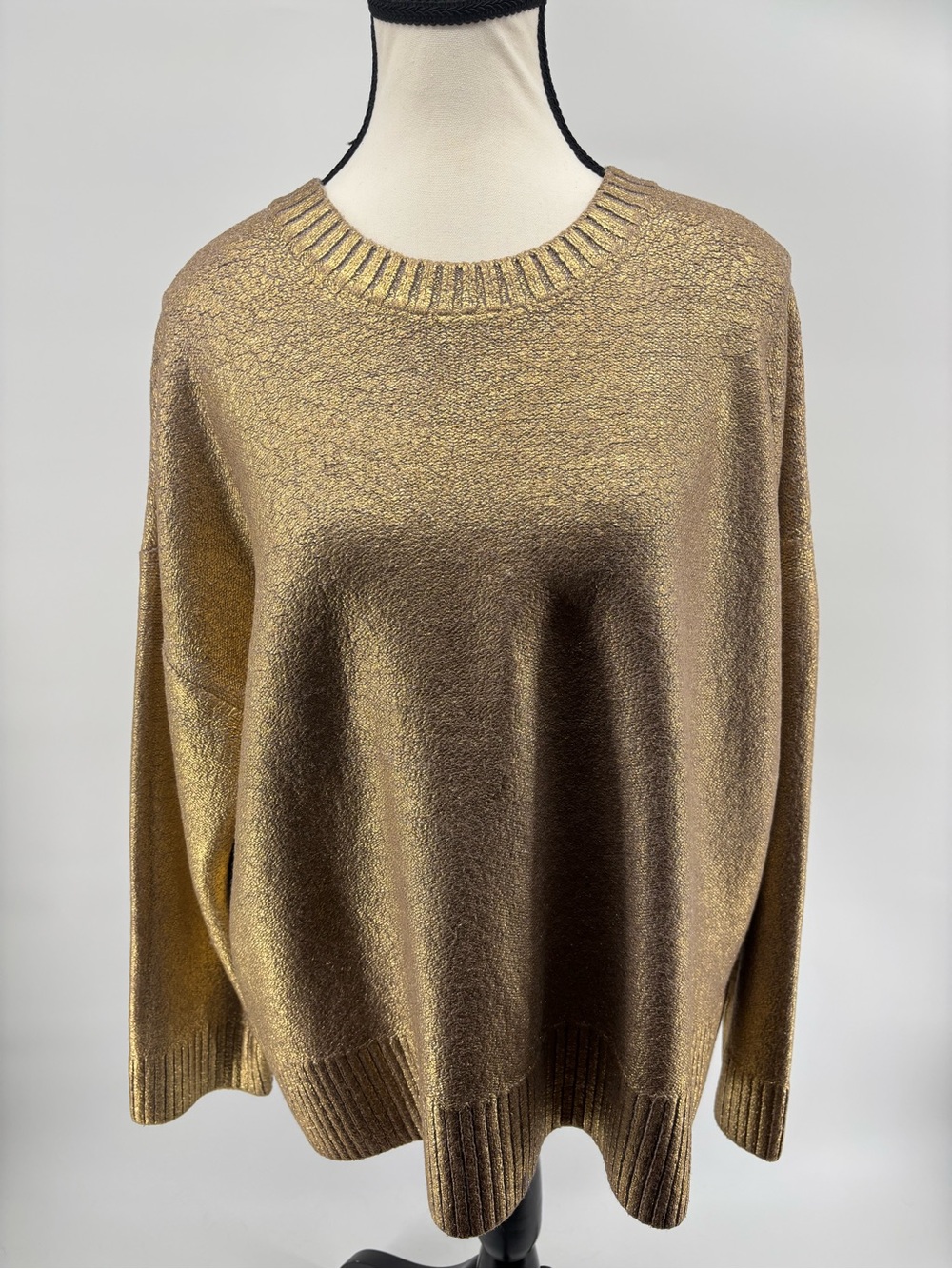 LOFT Metallic Gold Scoop Neck Sweater